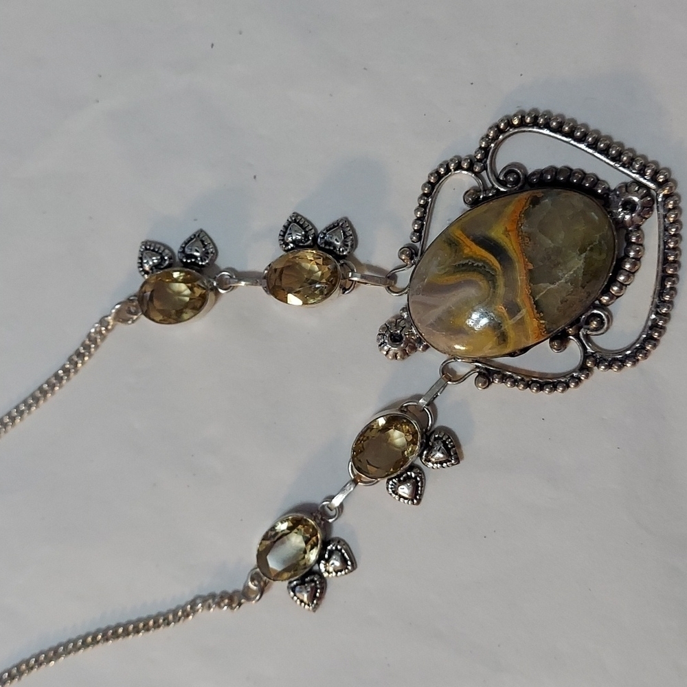 AGATE and Lemon Topaz Sterling Silver Necklace